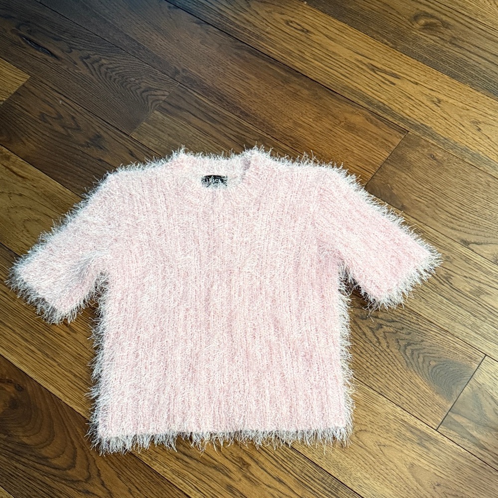 Vici Light Pink Eyelash Knit Short Sleeve Top Sz S NWOT
